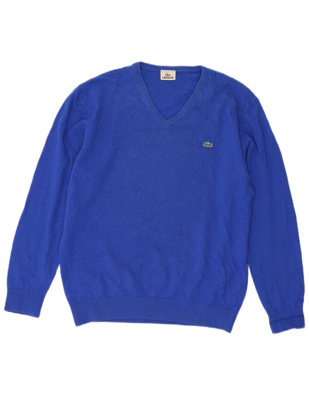 Męski sweter Lacoste z dekoltem w kształcie litery V, rozmiar 6 XL, niebieska dziewicza wełna