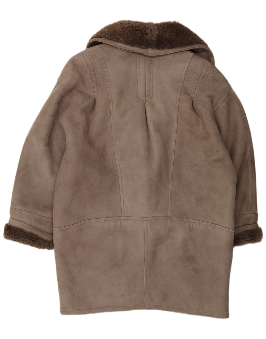 Vintage damski płaszcz oversize z owczej skóry IT 46, duży szary shearling