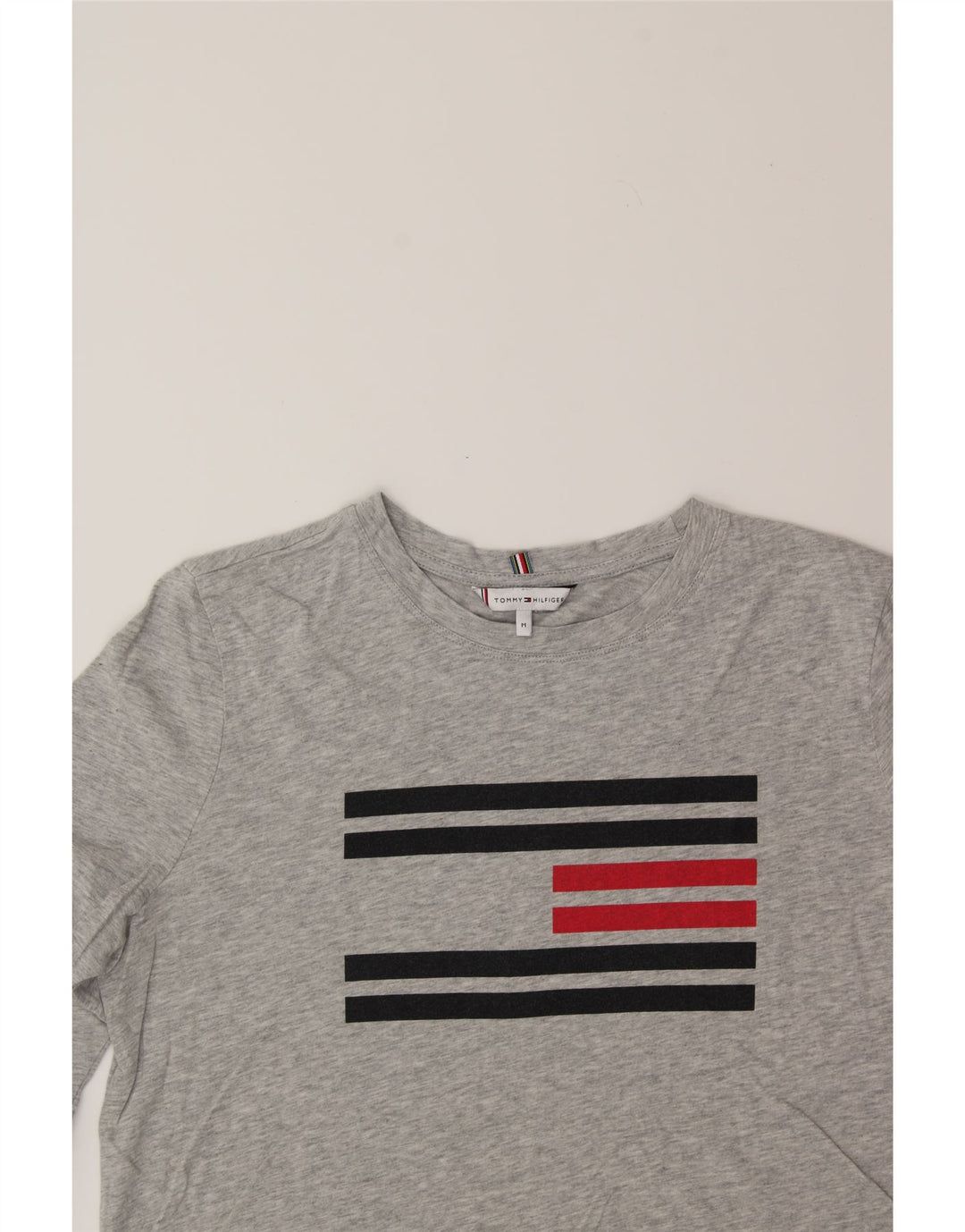 TOMMY HILFIGER Womens Graphic Top 3/4 Sleeve UK 14 Medium Grey Flecked Vintage Tommy Hilfiger and Second-Hand Tommy Hilfiger from Messina Hembry 