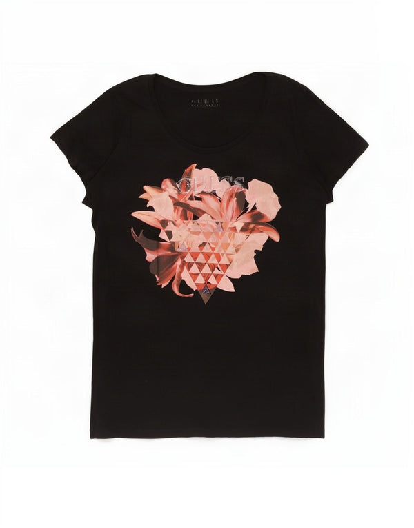 Guess Womens Graphic T-Shirt Top UK 14 Large Black Cotton