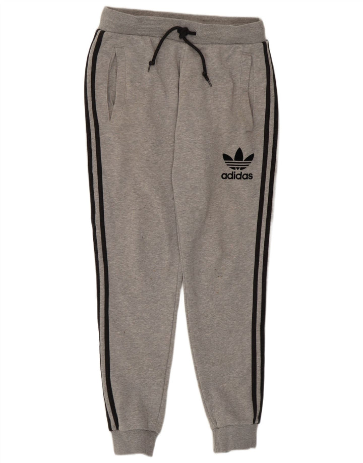 Męskie spodnie dresowe Adidas z grafiką, średnioszare, bawełniane
