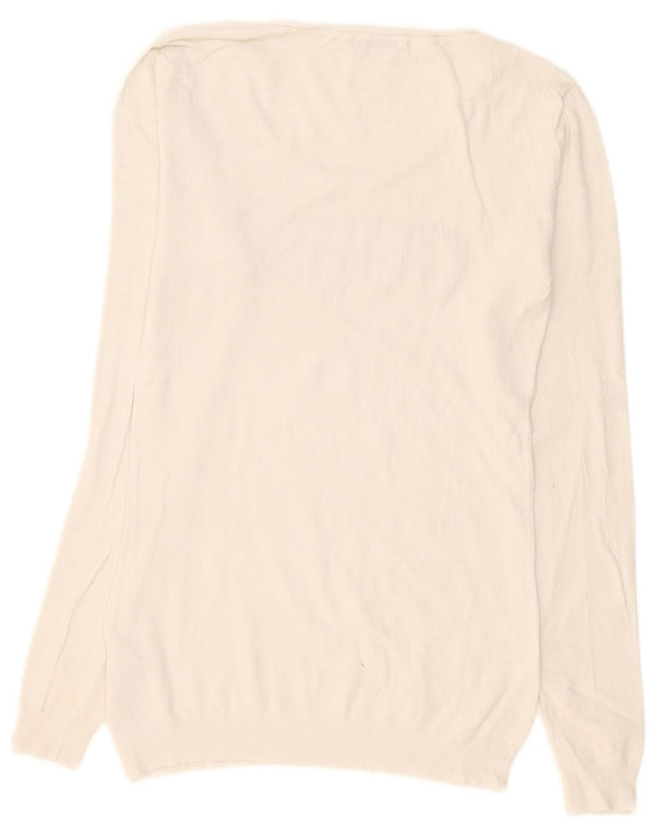 Damski sweter Guess z graficznym dekoltem w łódkę UK 14, duży, biały, wiskoza