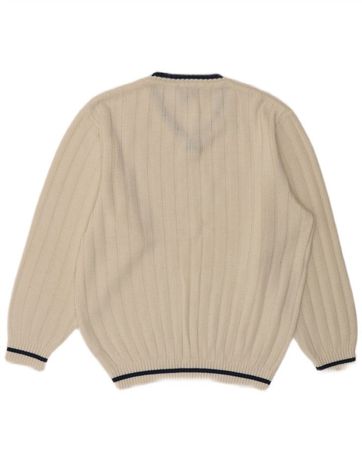 Męski sweter VINTAGE z dekoltem w szpic UK 40/42 Średni biały poliakryl