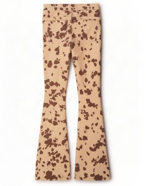 Zara Womens Flared Jeans EU 36 XS W26 L33 Beige Animal Print Cotton