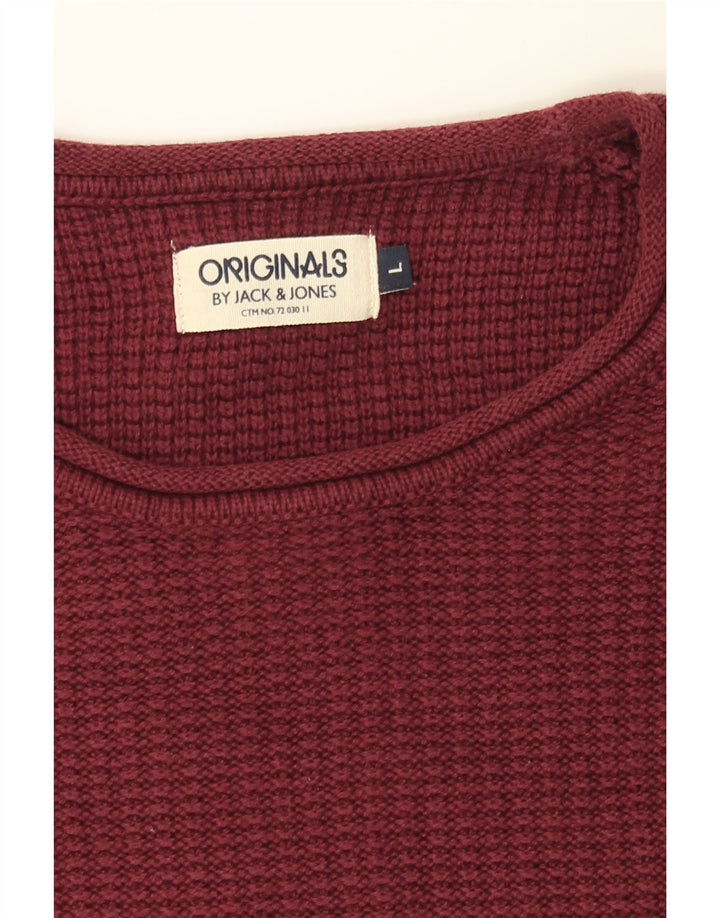 JACK & JONES Mens Crew Neck Jumper Sweater Large Maroon Cotton Vintage Jack & Jones and Second-Hand Jack & Jones from Messina Hembry 