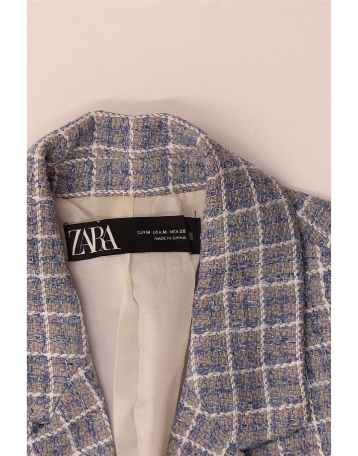 Damska marynarka Zara Crop Double Breasted Jacket UK 14 w średnią niebieską kratkę