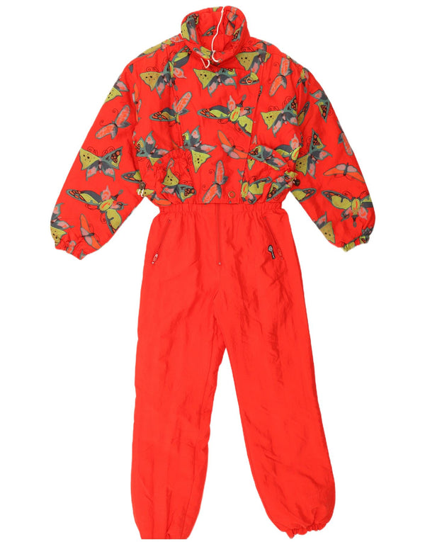 Kombinezon narciarski damski w stylu vintage w abstrakcyjny wzór UK 14 Średni czerwony motyl