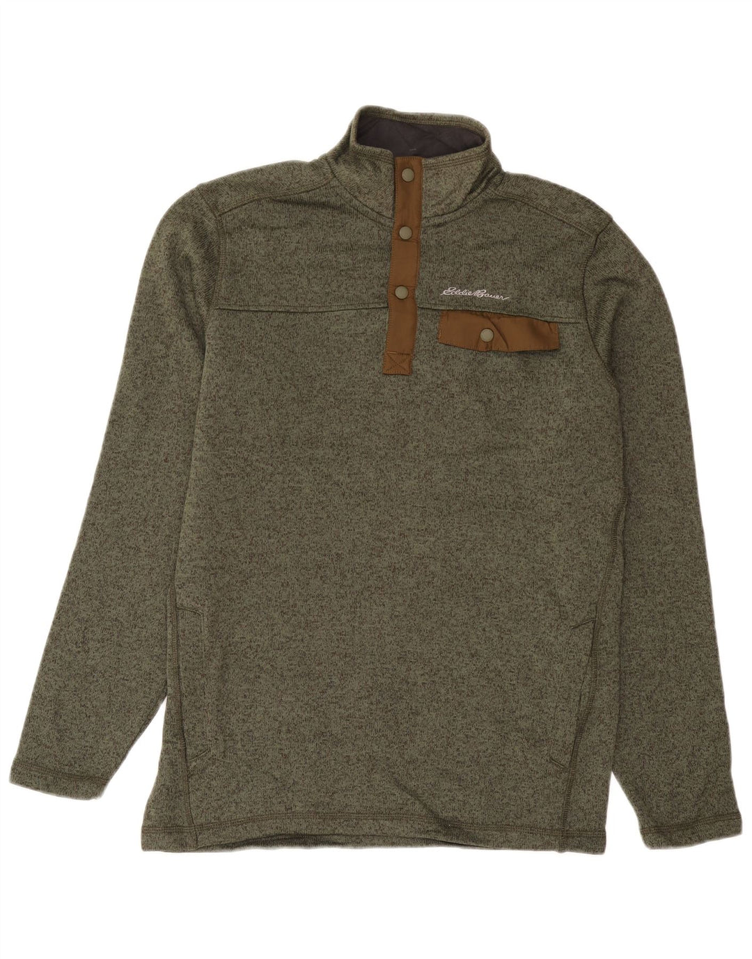 Męski sweter Eddie Bauer z wysokim dekoltem i guzikami, średni khaki nakrapiany