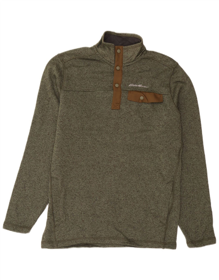Męski sweter Eddie Bauer z wysokim dekoltem i guzikami, średni khaki nakrapiany