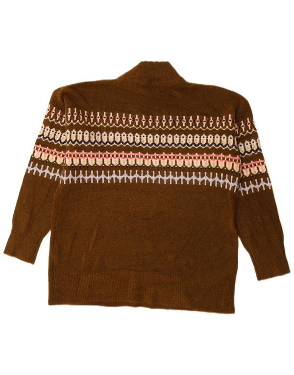 Damski sweter z golfem Fat Face UK 12 Medium Khaki Fair Isle