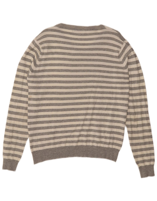 Męski sweter Zara z dekoltem w kształcie litery V, duży, bawełniany, w szare paski