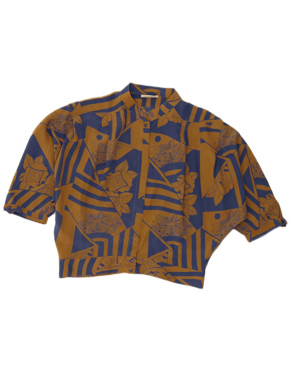 VINTAGE Womens Short Sleeve Shirt Blouse IT 46 Large Brown Floral Silk