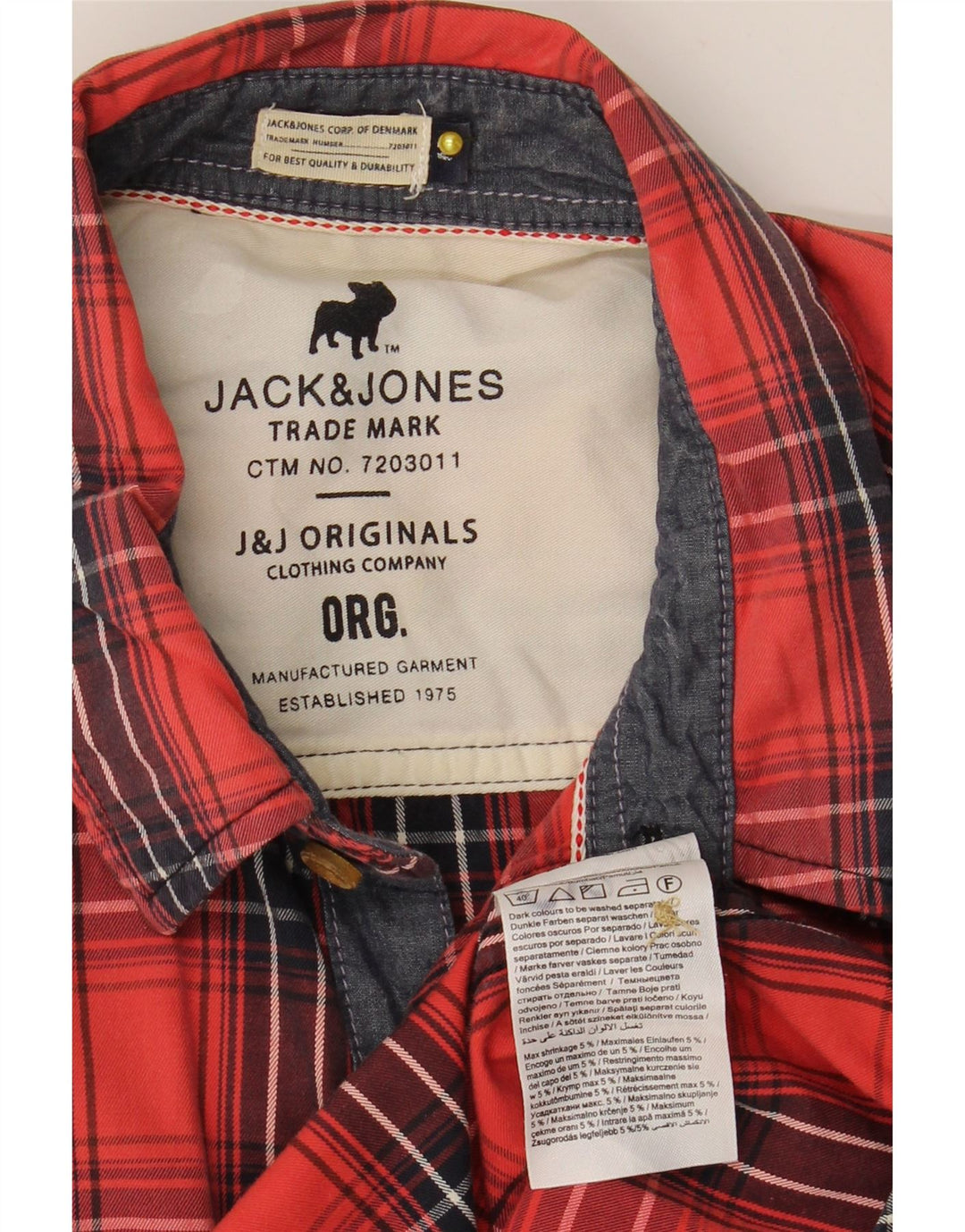Koszula męska z krótkim rękawem Jack & Jones, bawełniana w średnią czerwoną kratkę