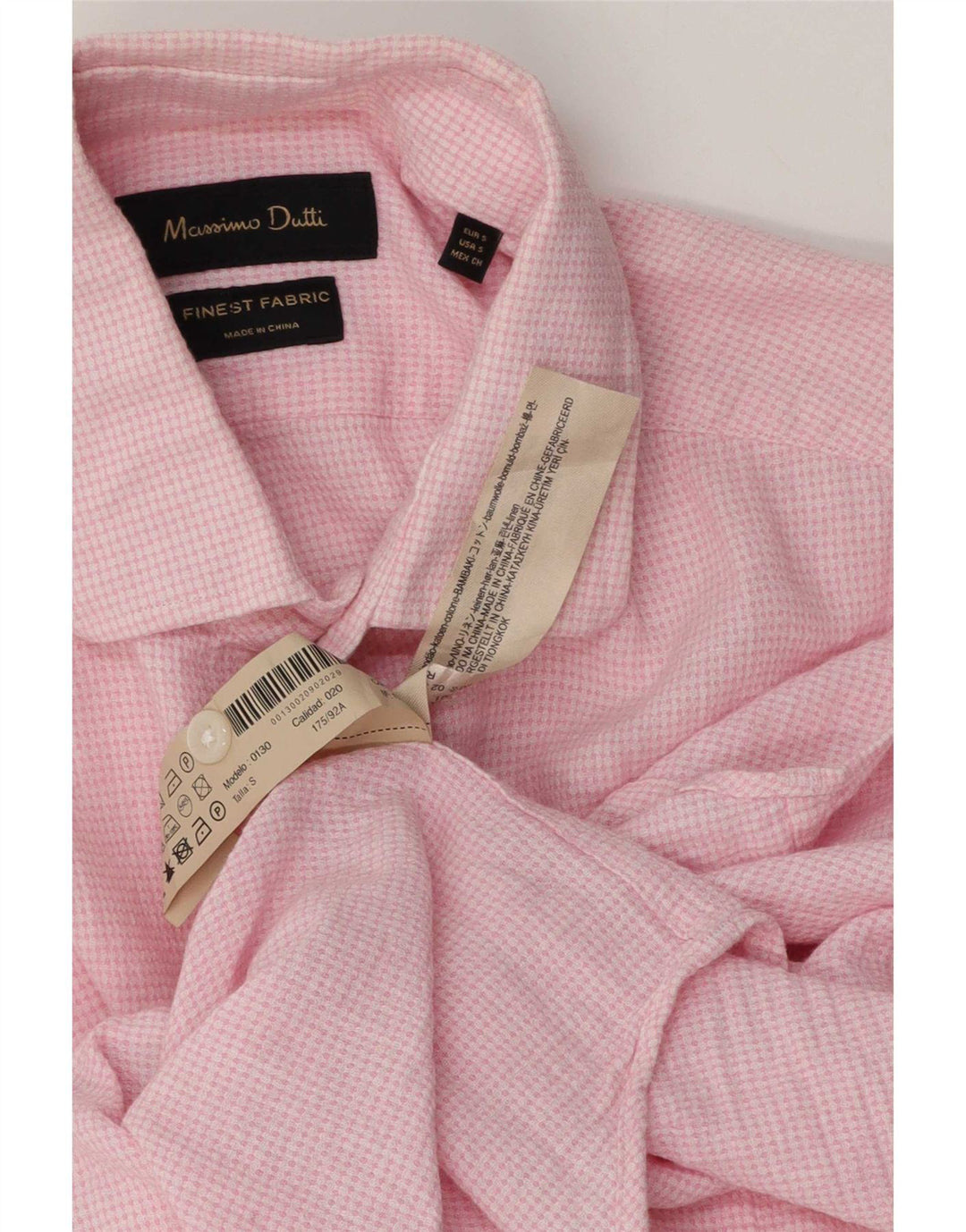 Koszula męska Massimo Dutti w małą różową kratkę, bawełniana