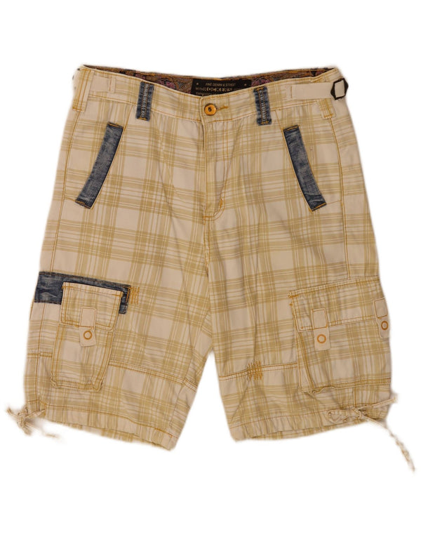 Męskie szorty cargo w stylu vintage, regularne IT 48 Medium W34, beżowa krata