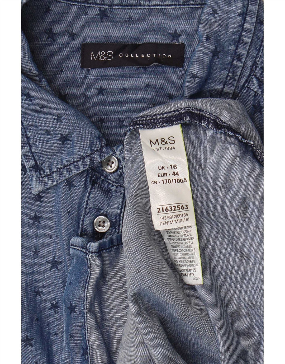 Koszula damska Marks & Spencer Longline z abstrakcyjnym wzorem UK 16, duża niebieska