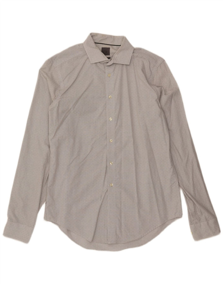 Męska koszula Calvin Klein o dopasowanym kroju, rozmiar 16, duża bawełniana kratka w kolorze złamanej bieli