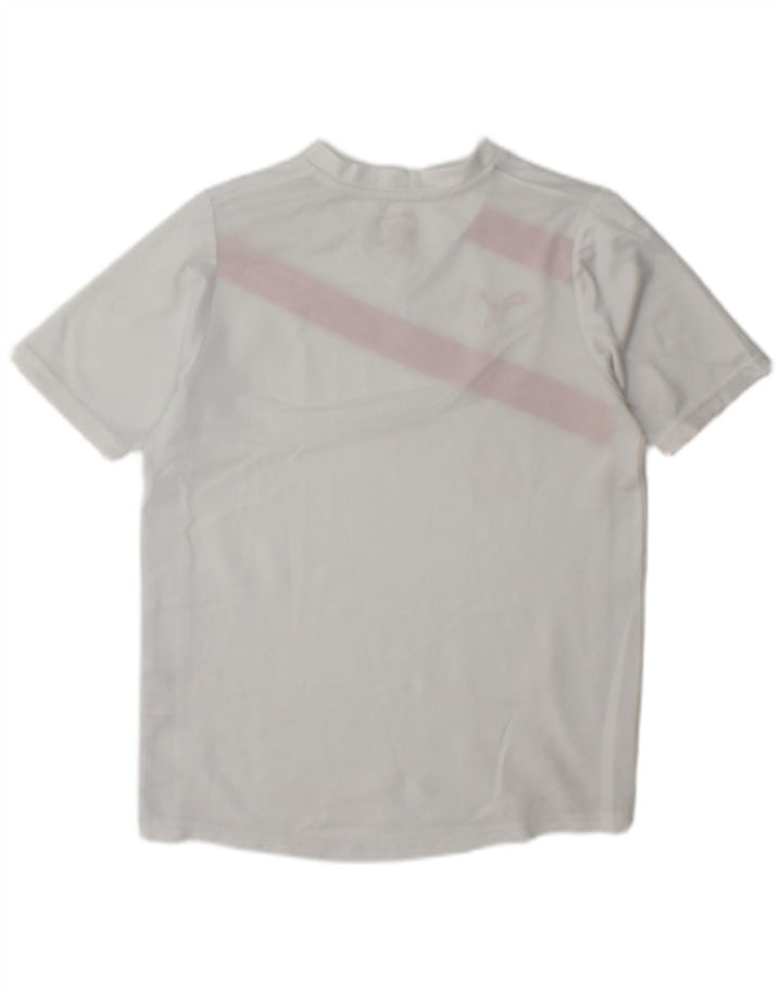 Chłopięcy T-shirt z grafiką Puma, 11-12 lat, biały poliester z blokami kolorów