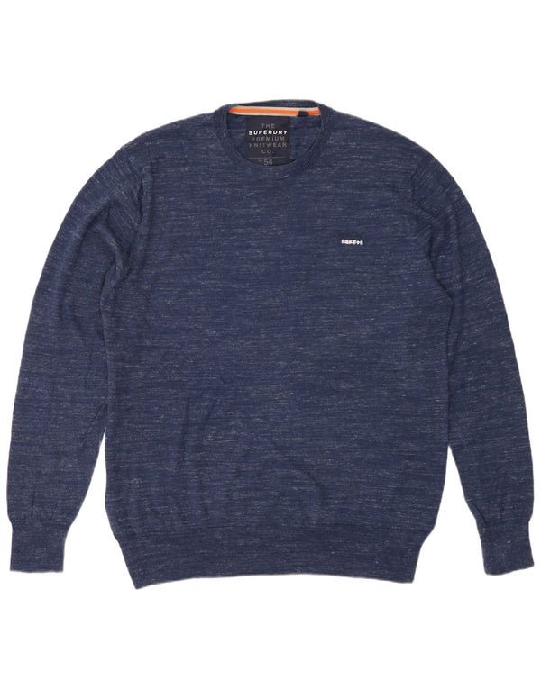 Męski sweter Superdry z okrągłym dekoltem, 3XL, granatowy, bawełniany w cętki