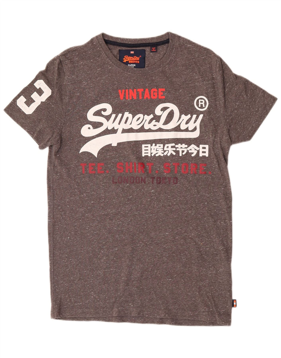 Męski T-shirt Superdry z grafiką, średnioszary, bawełniany w cętki