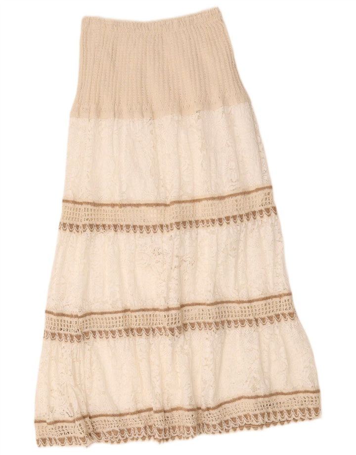 Vintage damska wielowarstwowa spódnica Maxi W26 w małe białe paski