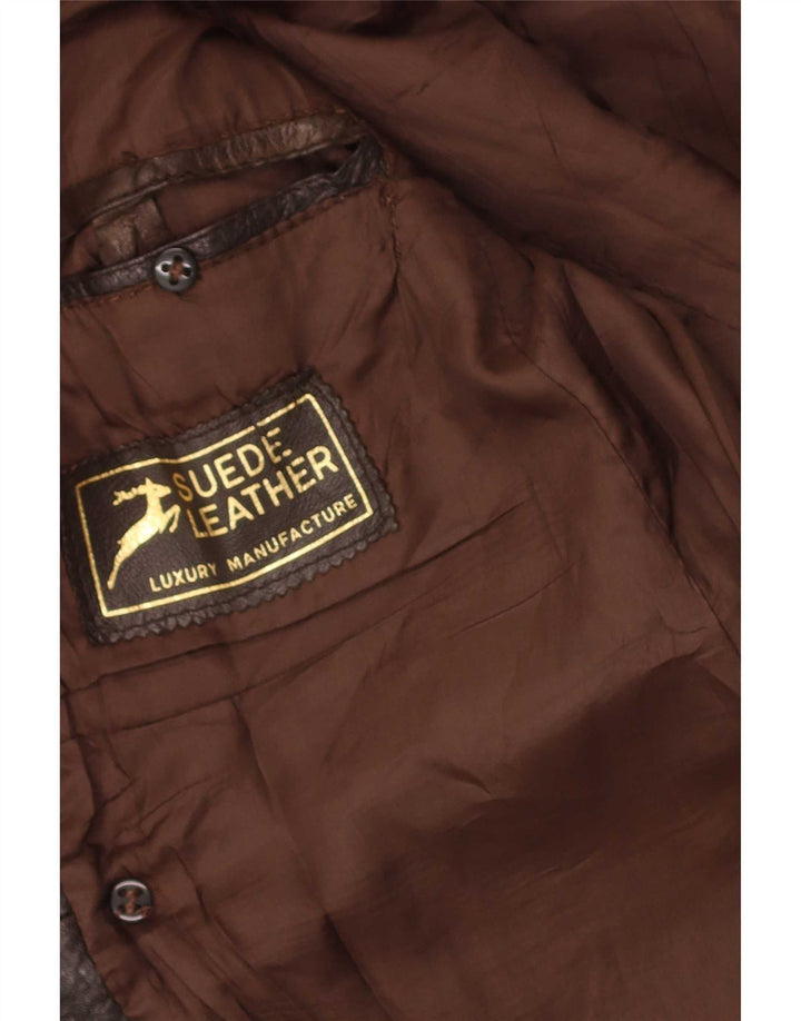 Vintage męski płaszcz skórzany z podwójnymi piersiami UK 36 Small Brown