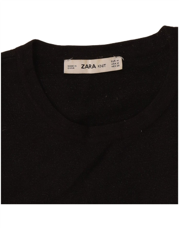 Damski T-shirt Zara Crop Top UK 12 Średni Czarny