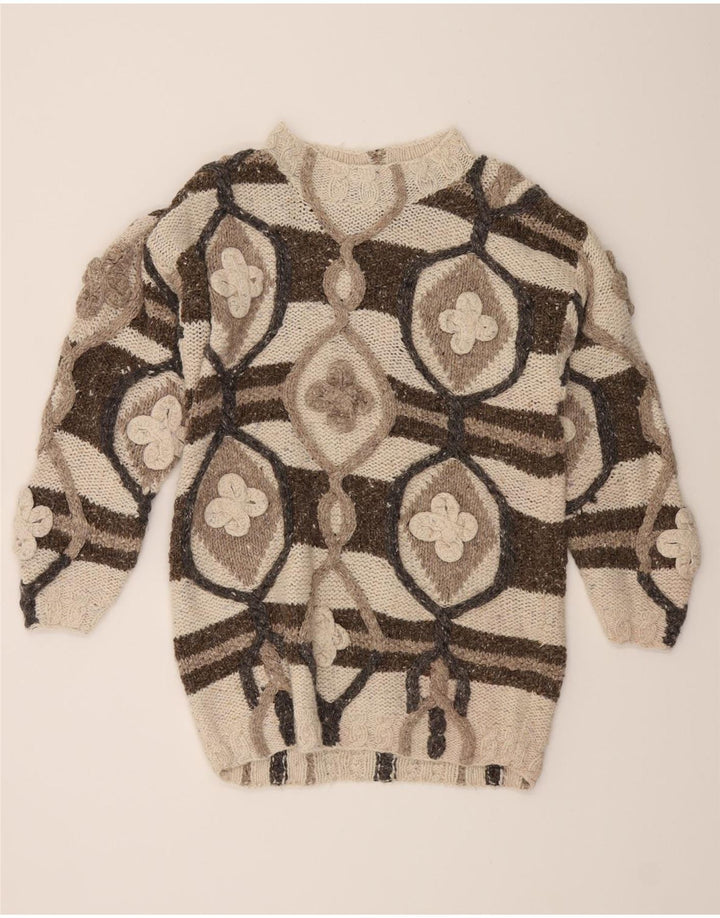 CASAMIA Womens Abstract Pattern Boat Neck Jumper Sweater One Size Beige Vintage Casamia and Second-Hand Casamia from Messina Hembry 