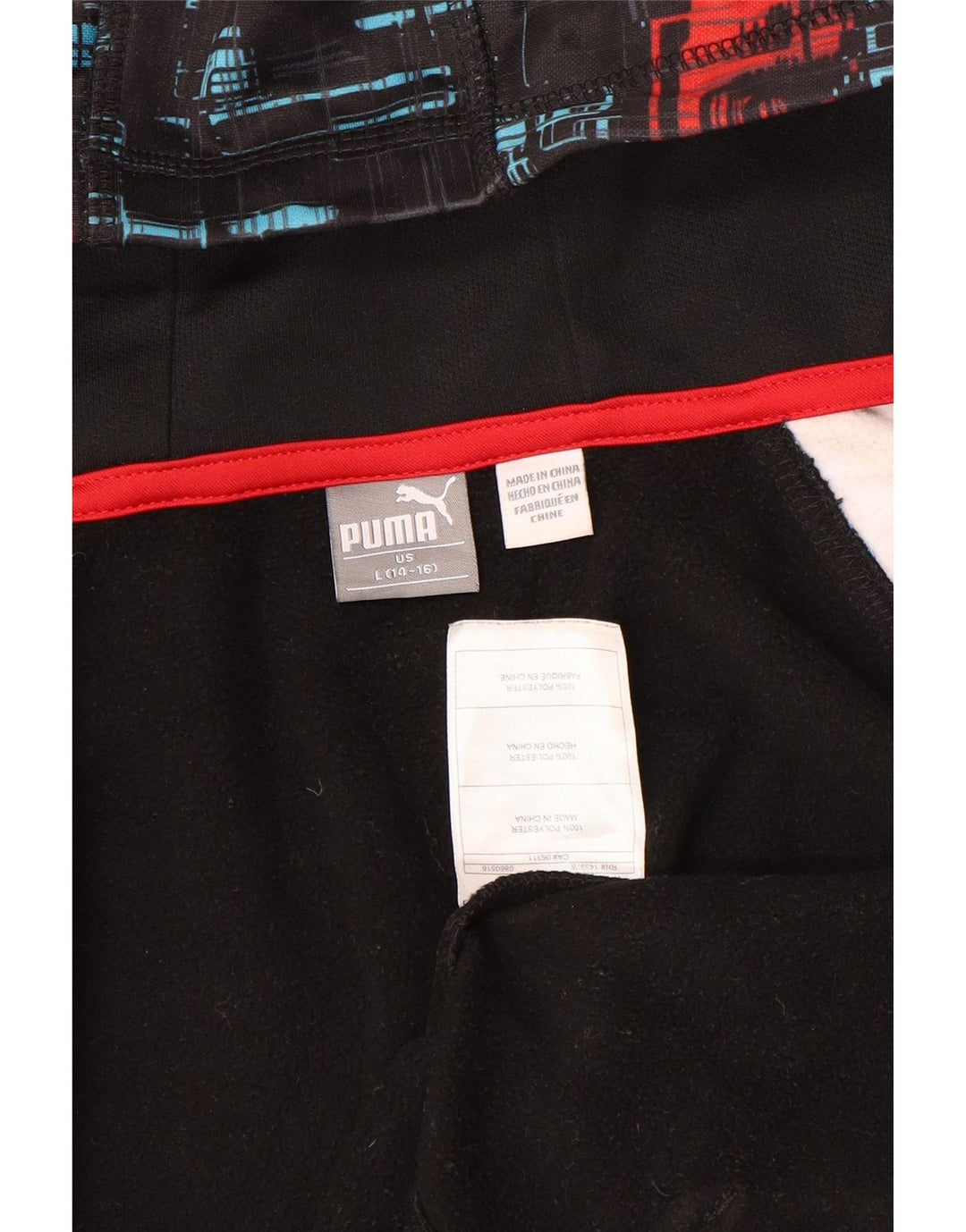 Chłopięcy sweter Puma z kapturem i zamkiem, 14-15 lat, duży, czarny, geometryczny poliester