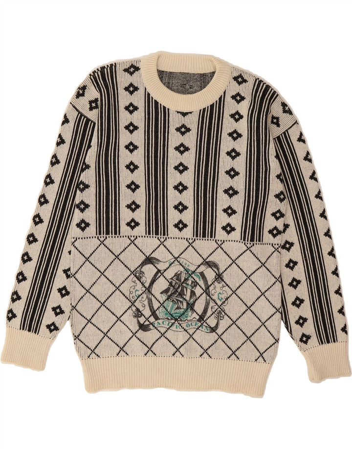 VINTAGE Womens Crew Neck Jumper Sweater UK 14 Medium Grey Argyle/Diamond Vintage Vintage and Second-Hand Vintage from Messina Hembry 