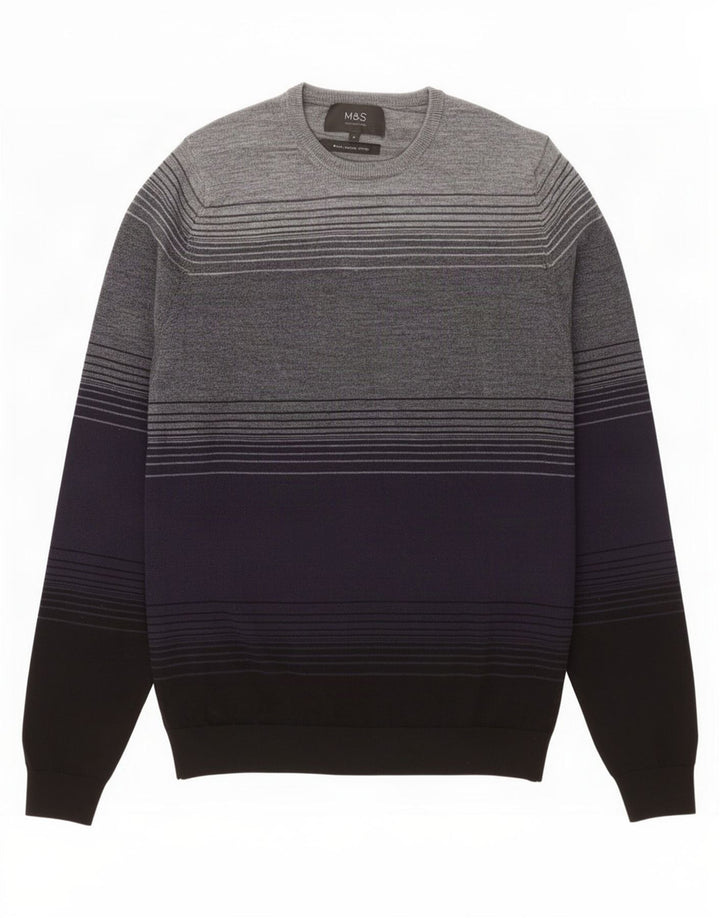 Marks & Spencer Męski sweter z okrągłym dekoltem, średni granat, blok kolorów