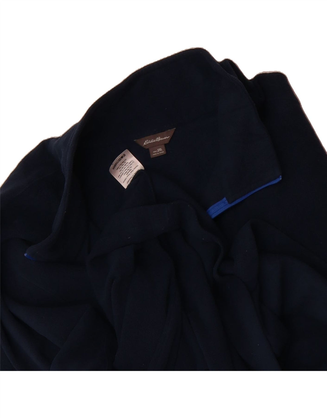 EDDIE BAUER Mens Zip Neck Fleece Jumper 2XL Navy Blue Polyester Vintage Eddie Bauer and Second-Hand Eddie Bauer from Messina Hembry 