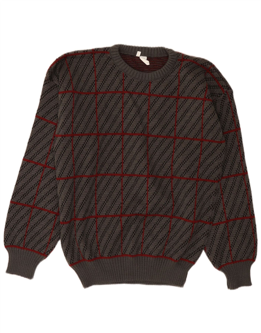 Vintage męski sweter z wycięciem pod szyją IT 50, średni szary, akryl w kratę