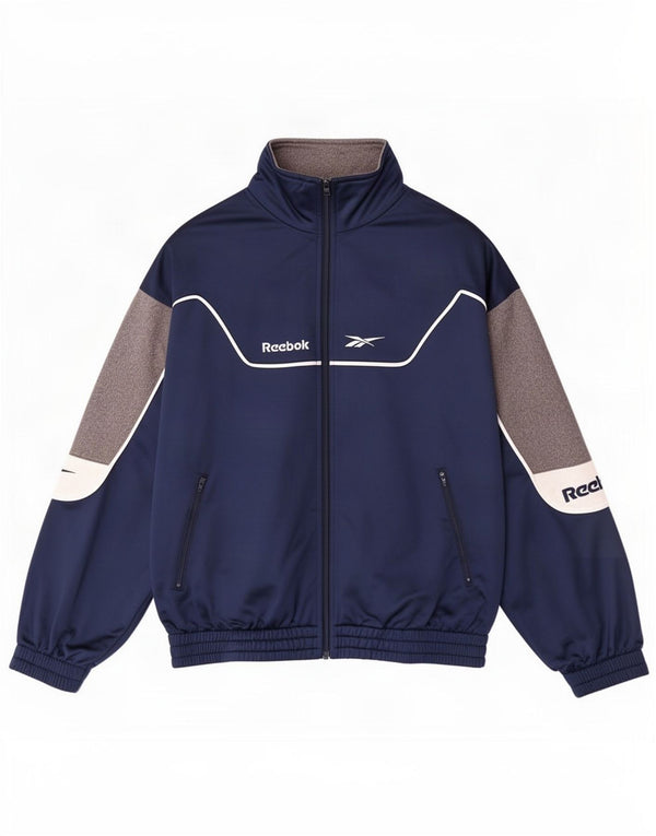 Męska kurtka dresowa Reebok z grafiką, mała, granatowa, z blokami kolorów