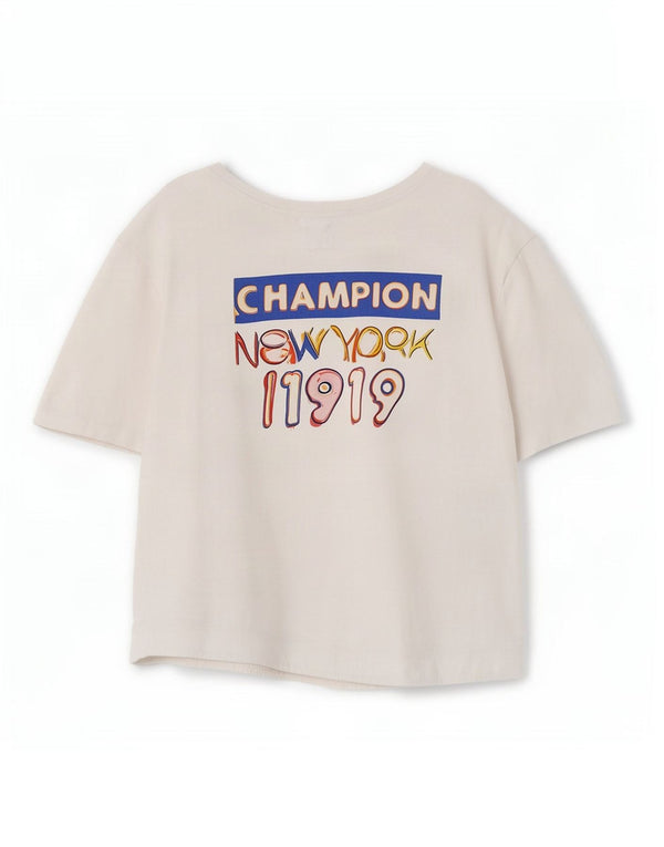 Damska koszulka Champion Crop Graphic Top UK 14 Średnia biała bawełna