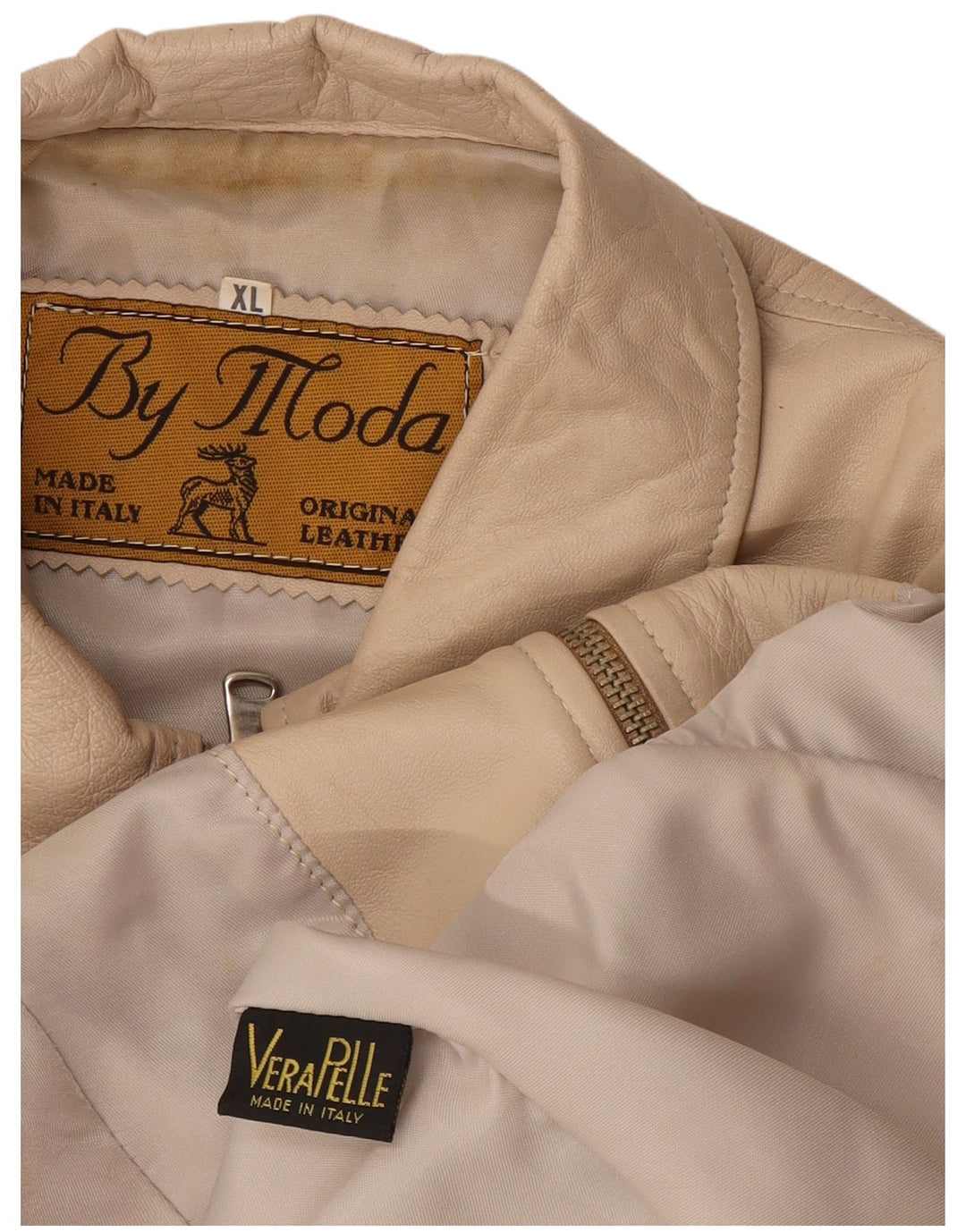 Kurtka skórzana damska vintage UK 18 XL Beżowa skóra