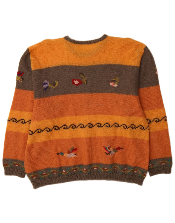 Vintage damski sweter z okrągłym dekoltem UK 18 XL, pomarańczowy, z blokami kolorów Nowość