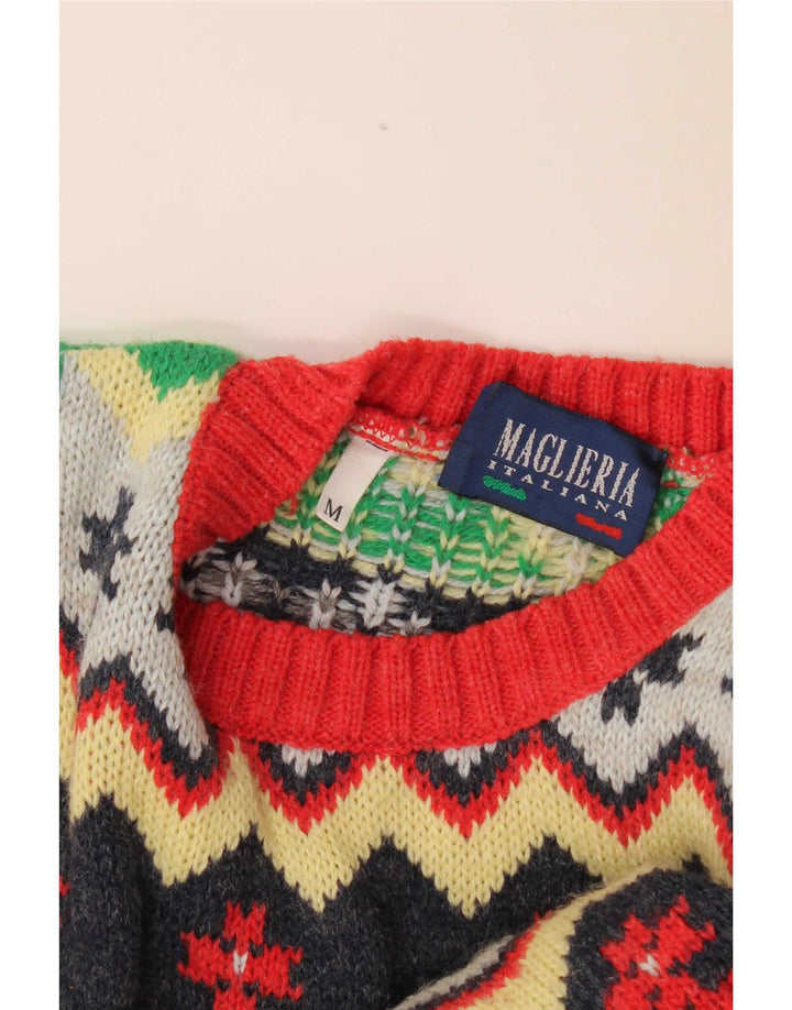 Vintage męski sweter z okrągłym dekoltem, średni, wielokolorowy Fair Isle