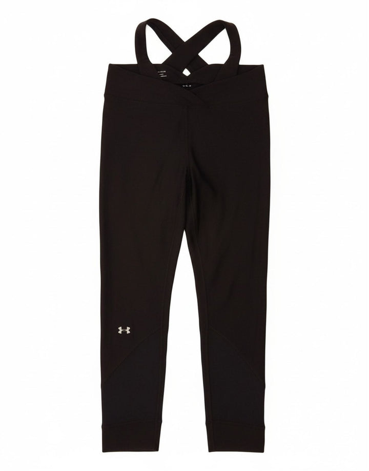 UNDER ARMOUR Womens Heat Gear Crop Leggings UK  14 Medium  Black Polyester