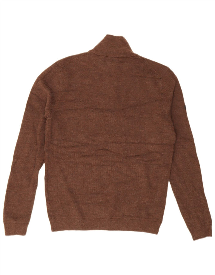 Męski sweter z zamkiem Superdry, średniobrązowy, z wełny merynosów