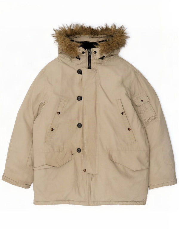 Tommy Hilfiger Mens Hooded Parka Jacket UK 42 XL Grey Cotton