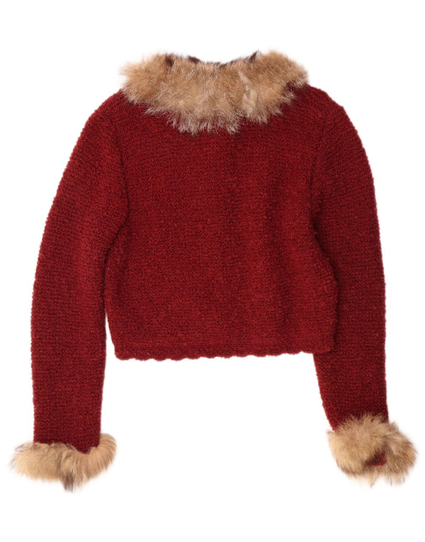 Damski sweter rozpinany w stylu vintage, UK 12, średni burgund