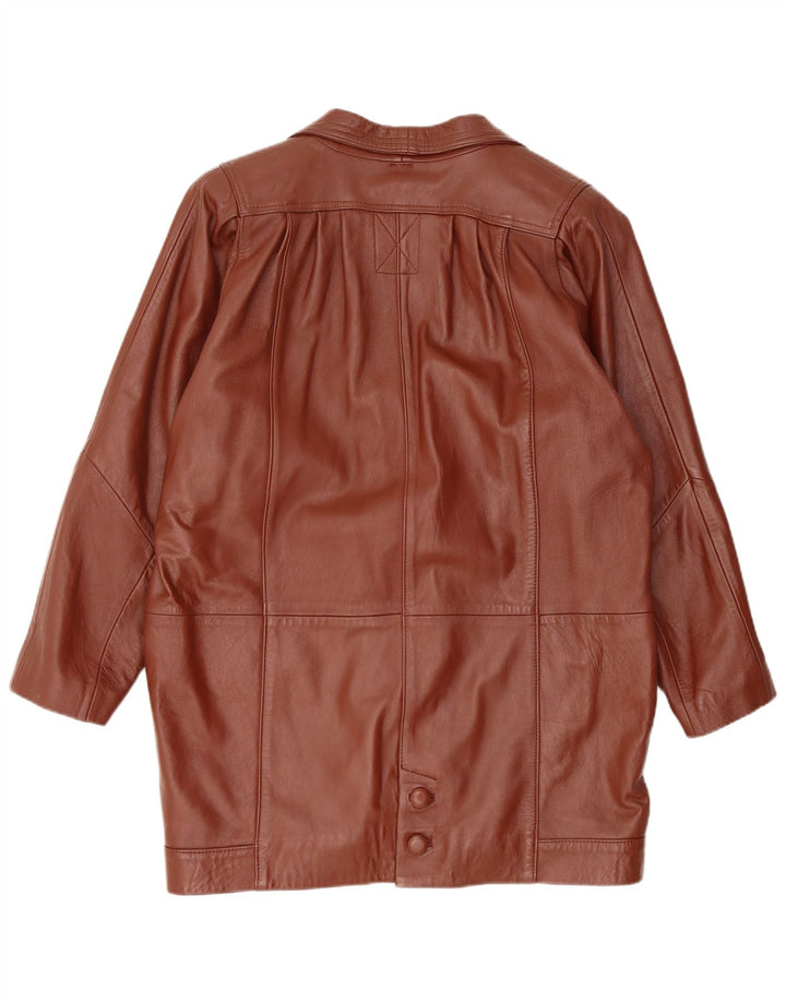 Vintage damski płaszcz skórzany oversize UK 14 ze średniej brązowej skóry