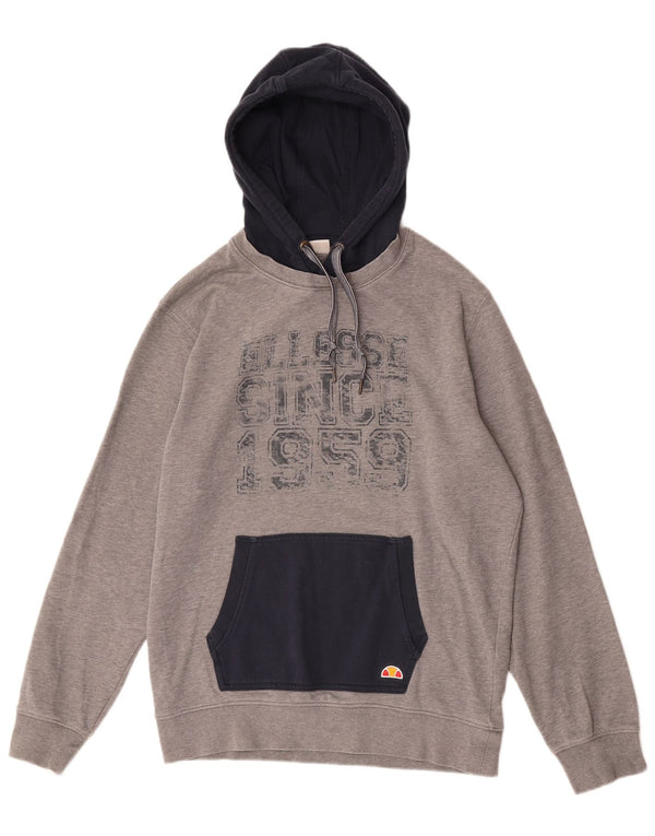 Męski sweter z kapturem Ellesse, duży, szary, z blokami kolorów, bawełniany