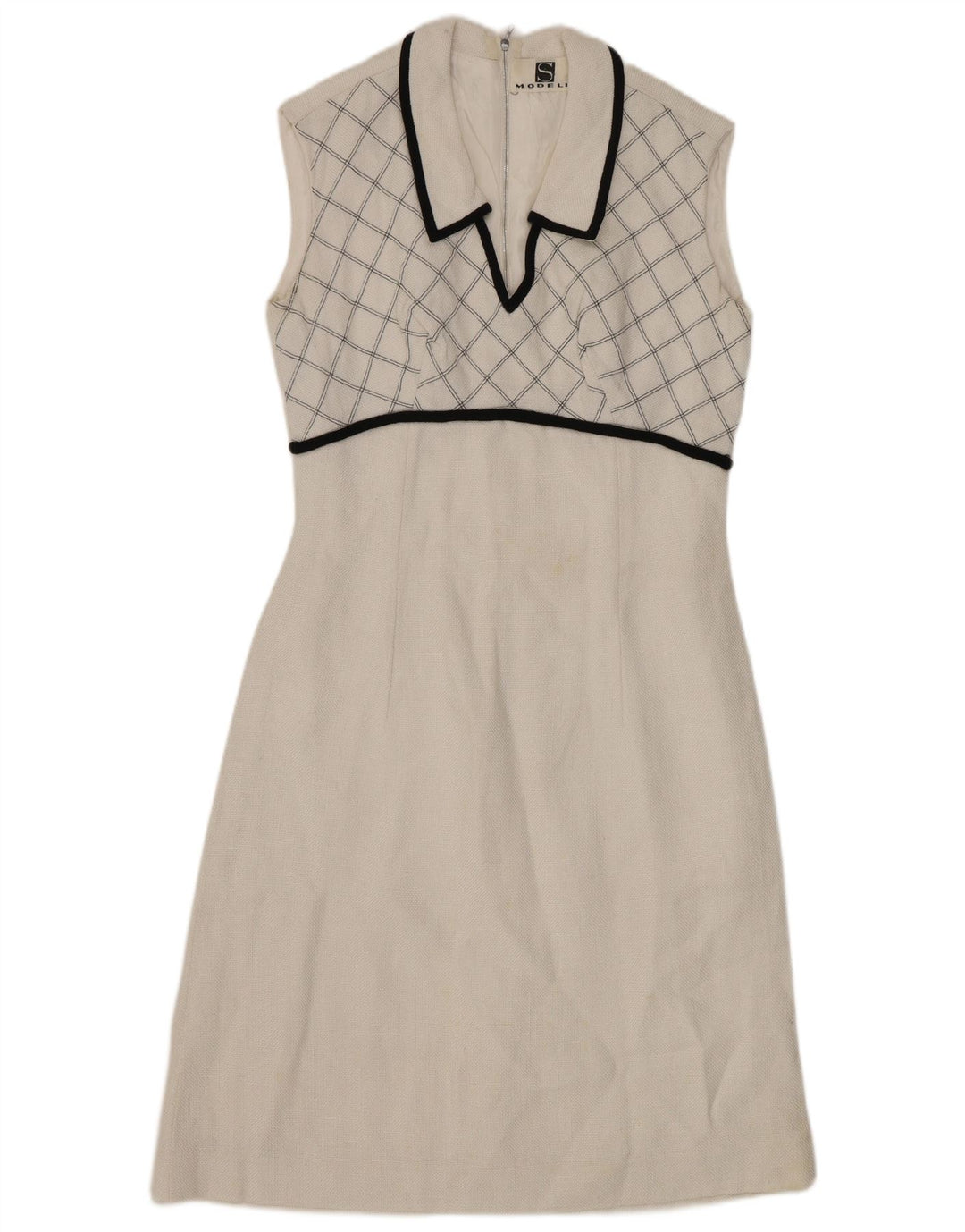 VINTAGE damska sukienka o linii A bez rękawów UK 8 w małą białą kratkę