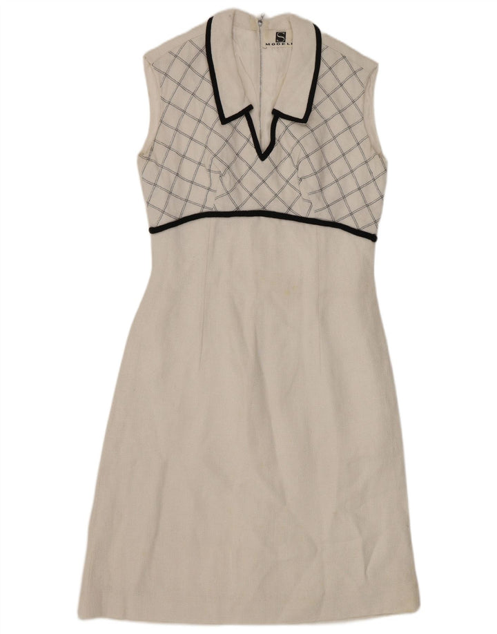 VINTAGE damska sukienka o linii A bez rękawów UK 8 w małą białą kratkę