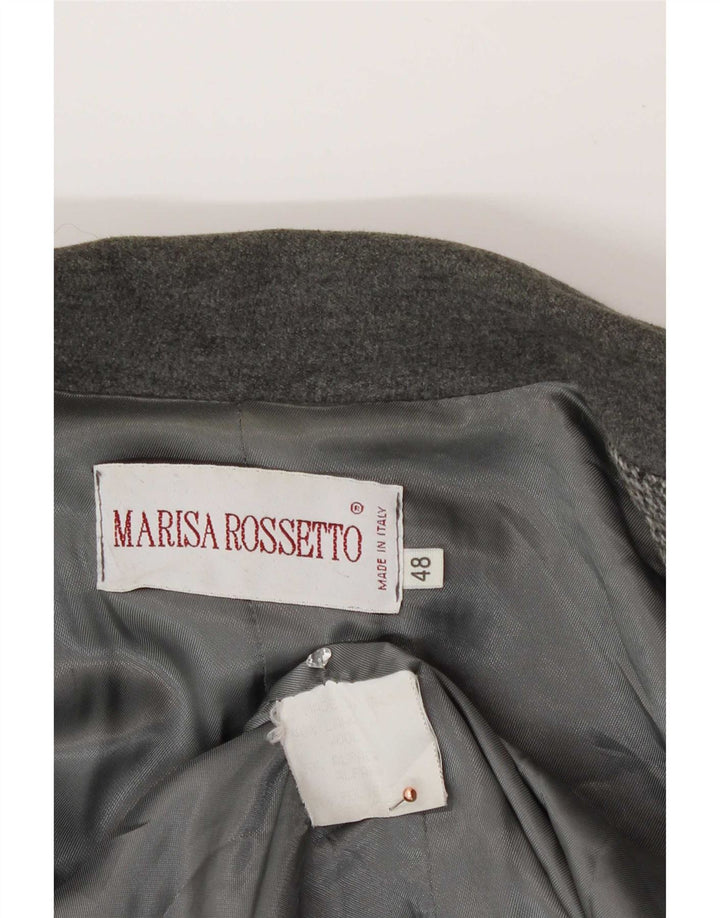 Vintage damska marynarka zapinana na 3 guziki IT 48 XL szara wełna w jodełkę