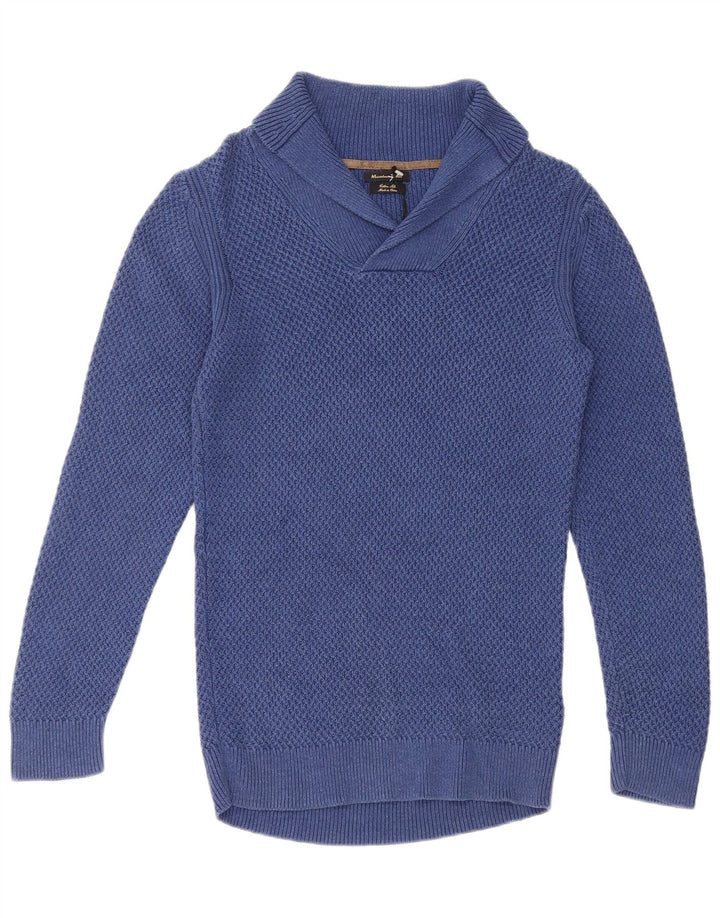 Męski sweter Massimo Dutti z szalowym dekoltem, mały, niebieski, bawełniany