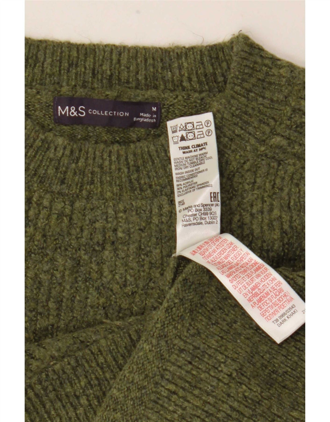 Marks & Spencer Damski sweter z okrągłym dekoltem, UK 14, średni, zielony, nakrapiany