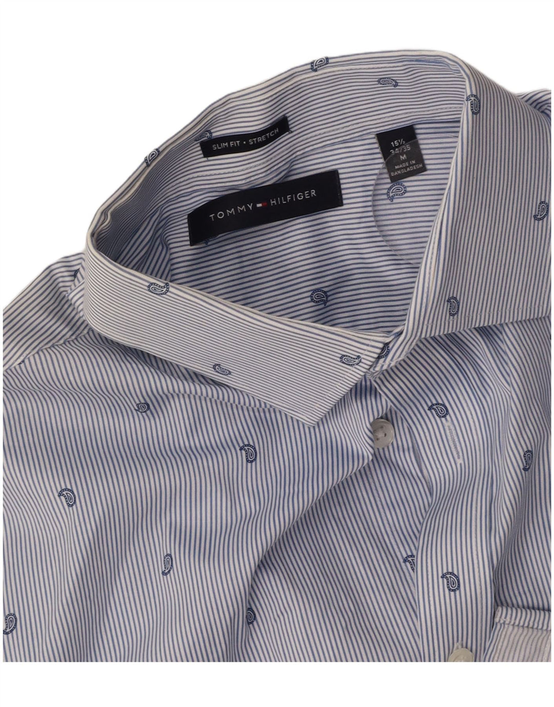 Męska koszula TOMMY HILFIGER ze stretchem, rozmiar 15 1/2, w średnie niebieskie prążki